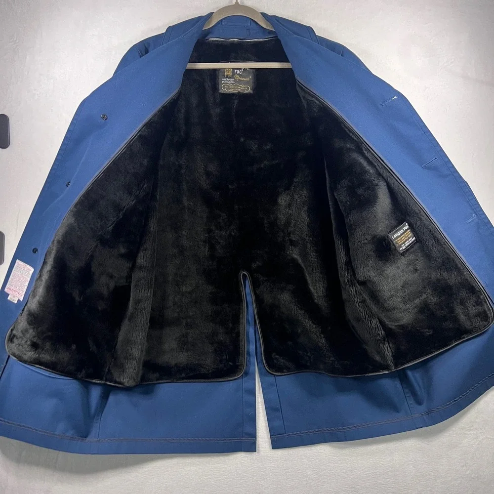Vintage‎ 70s London Fog Men's Blue Faux Fur Lined Trench Coat Maincoat 40Short